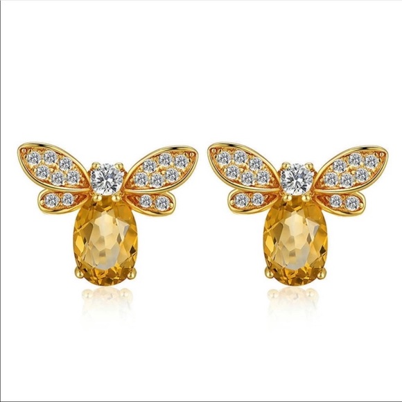 Bee Gold Citrine Stone Earrings 🐝 - Picture 2 of 7